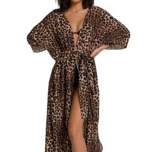 Good American Leopard Print Long Kaftan Cover Up Robe